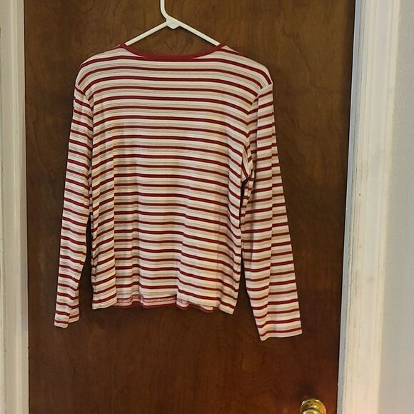 XL Basic Editions Red and White Striped Long Sleeved Top - Picture 2 of 4